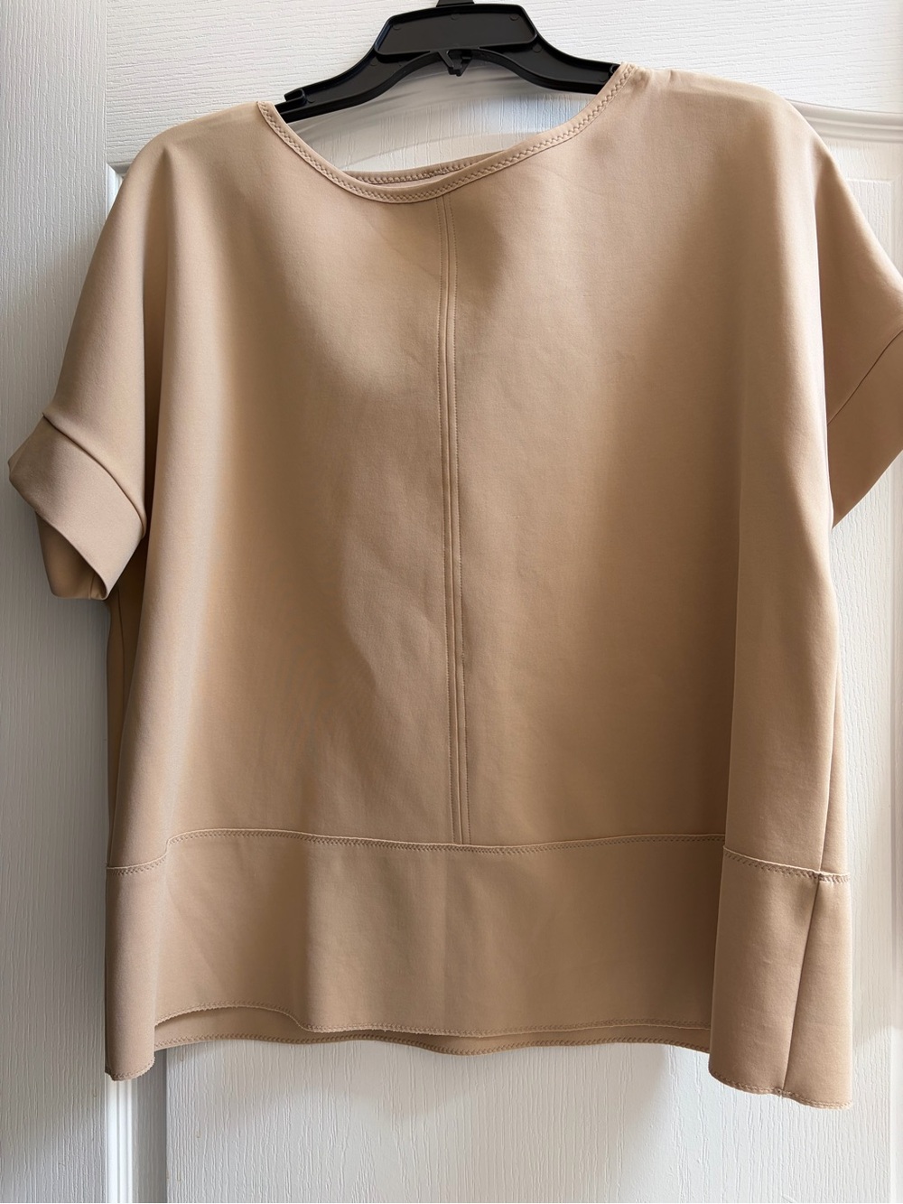 SHAN Beige Short-Sleeve Relaxed Boxy Top